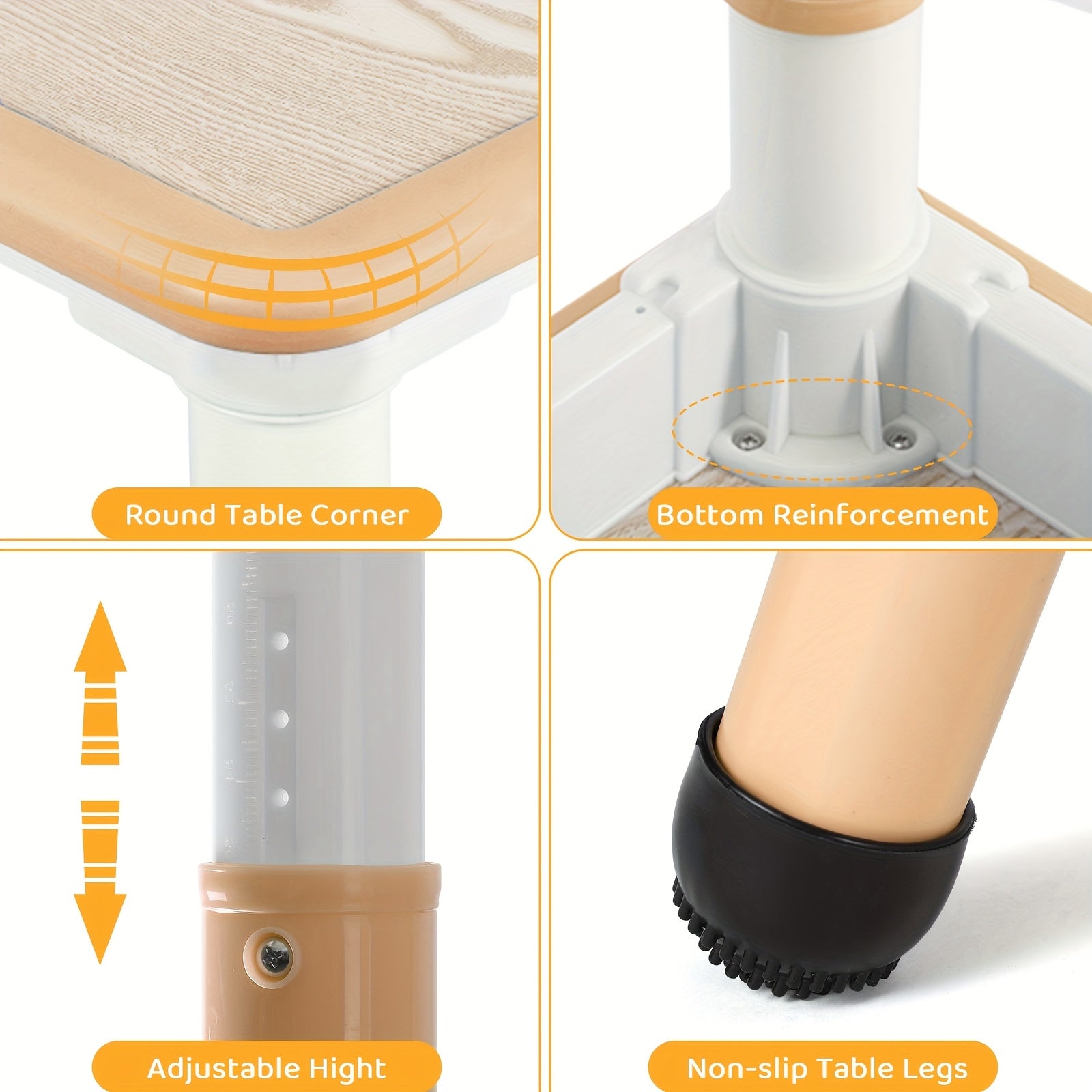 Kids Table And Chairs, Height Adjustable Table And Chair Set, Non-Slip Legs & Easy-Clean Graffiti Desktop (23.6''L X 23.6''W) For Learning, Daycare, Home (Beige)