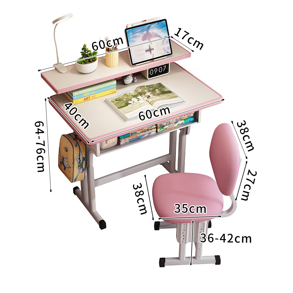 Kids Desk and Chair Set, Height Adjustable Children Bedroom Study Desk, Can Directly for Drawing Desktop, Book Stand, Large Storage Drawer for Boys & Girls (Gray)